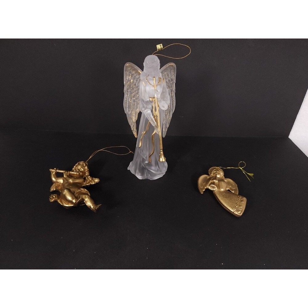 Angel Christmas Ornaments lot of‎ 3  Clear frosted acrylic and Gold tone